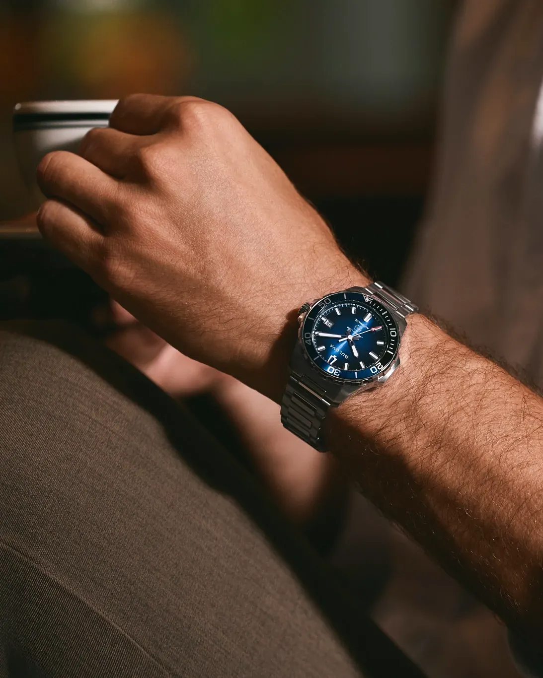 o*o様 BULOVA ブルーダイバーズウォッチ 200m防水 サブマリーナ風 Blue Dial Stainless Steel Bracelet Marine Star 98B466 | Bulova
